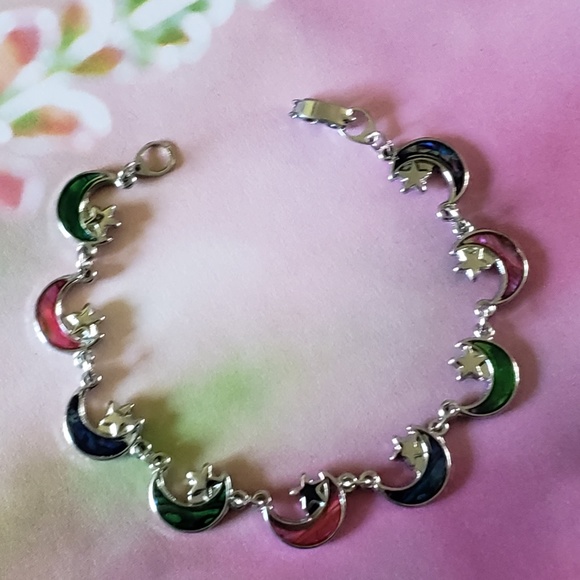 ABALONE Inlay Shell Multicolour Moon and Star Bracelet, Anklet Bracelet - Picture 3 of 5